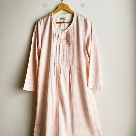 Oscar De la Renta Pink White Nightgown Long Sleeve M - Picture 2 of 11